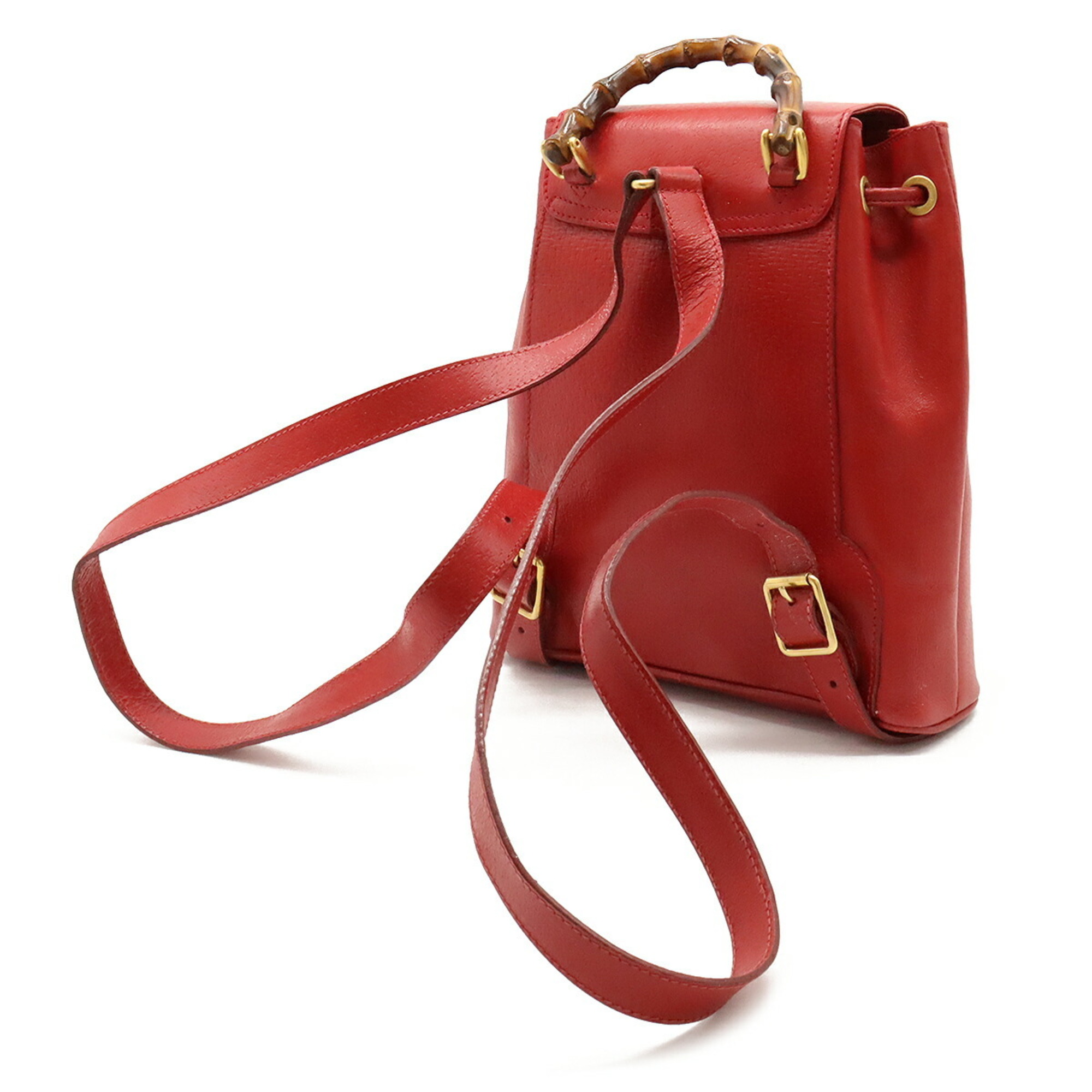 GUCCI Bamboo Rucksack Backpack Shoulder Bag Leather Red 003.1705.0030