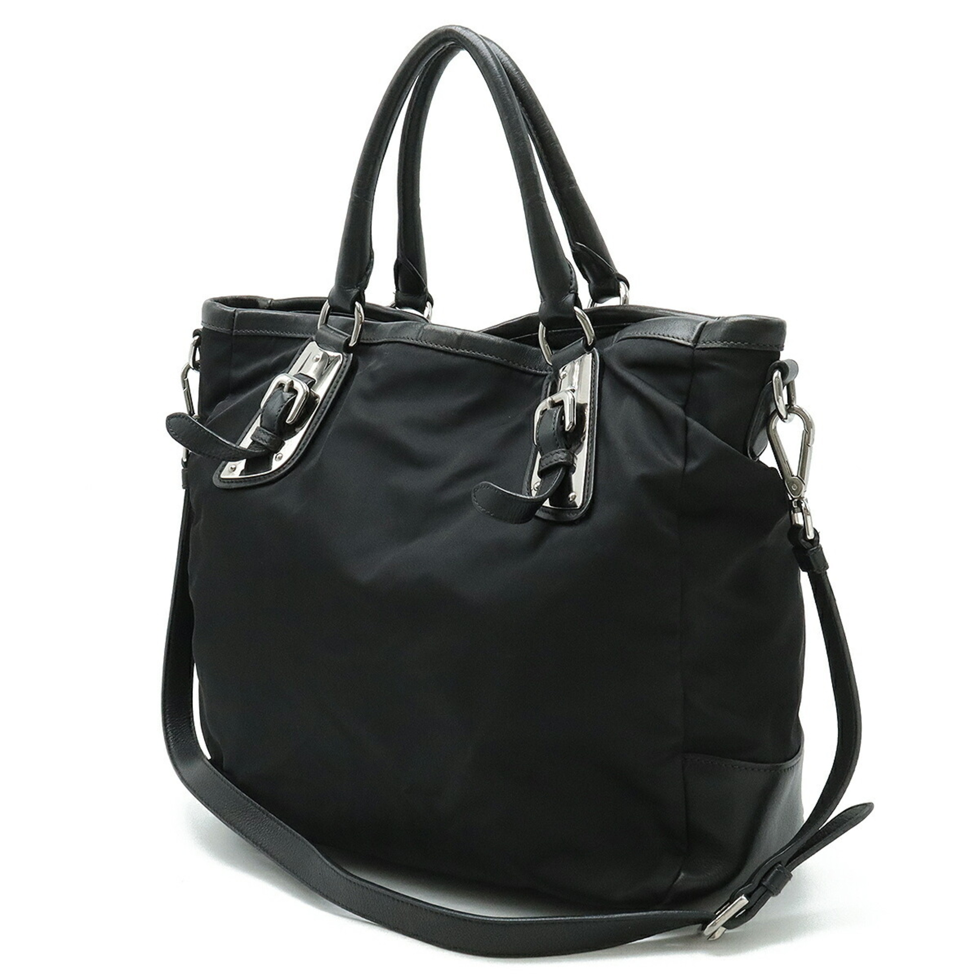 PRADA Prada Tote Bag Shoulder Nylon Leather NERO Black BN1831