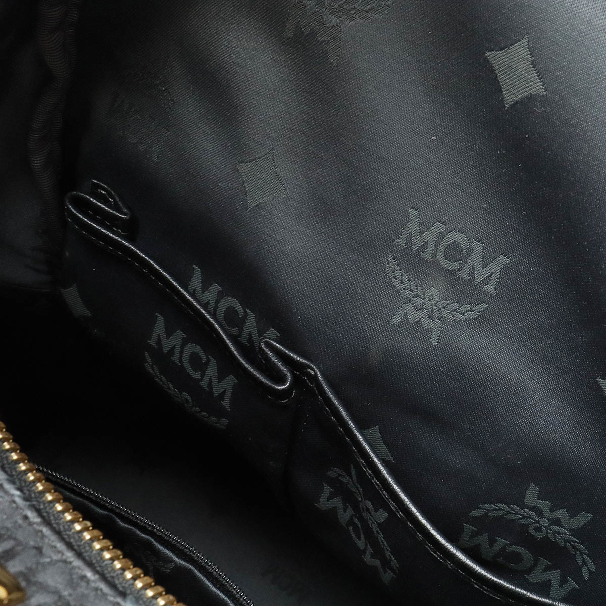 MCM Glam Visetos Backpack Rucksack Daypack Coated Canvas Leather Studs Black MMK4AVE51BK001