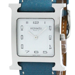 Polished HERMES H Watch Steel Leather Quartz Ladies Watch HH1.510 BF570446
