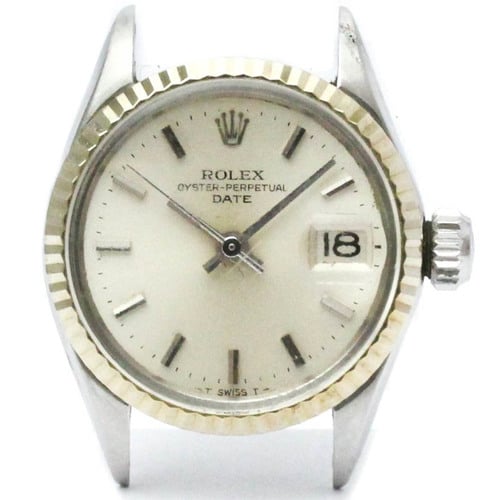 ROLEX Oyster Perpetual Date 6517 White Gold Steel Watch Head Only BF570412