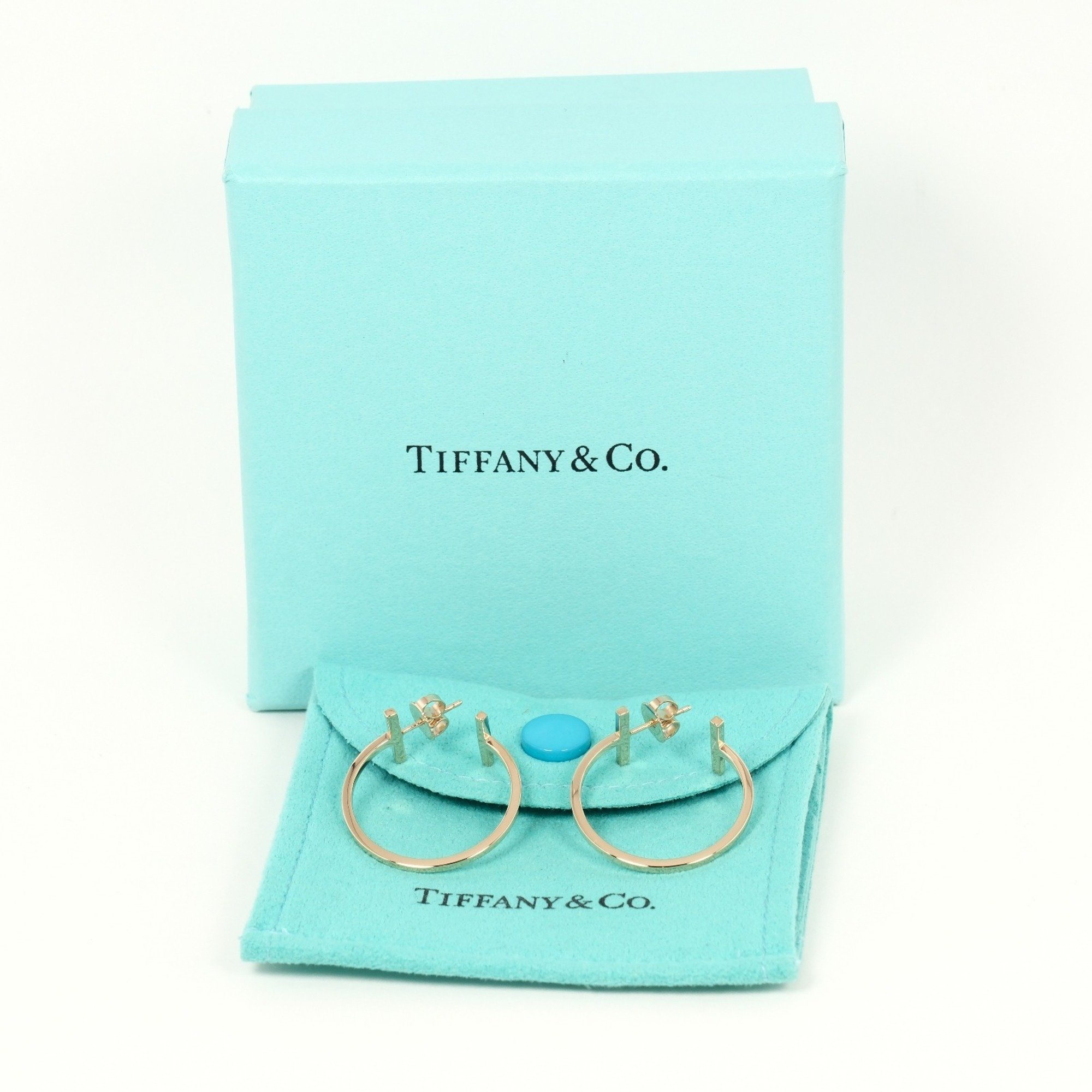 Tiffany & Co. T Hoop Medium Earrings, K18 PG Pink Gold, Approx. 4.72g I112223161