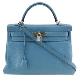 Hermes Kelly 32 Handbag, Inner Stitching, Taurillon Clemence, Turquoise, 2014, □R, 2way, A5, Belt Clasp, 32, Women's, I131824032