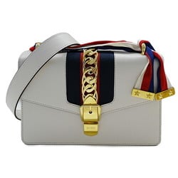 GUCCI Women's Shoulder Bag Leather Sylvie White 421882 Ribbon