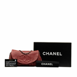 Chanel Coco Mark Half Moon Chain Shoulder Bag Wine Red Silver Caviar Skin Women's CHANEL