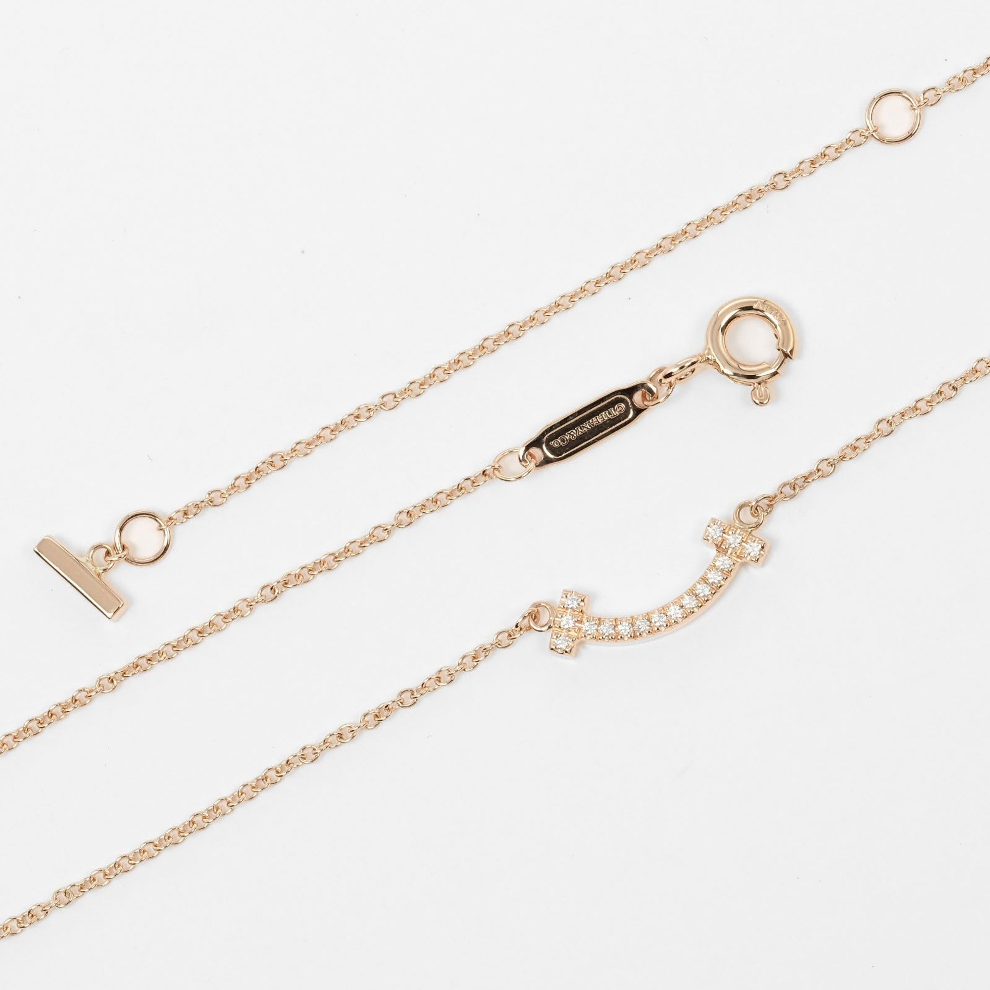 Tiffany & Co. T Smile Necklace, K18 PG Pink Gold, Diamond, Approx. 0.8 oz (2.31 g), I132124037