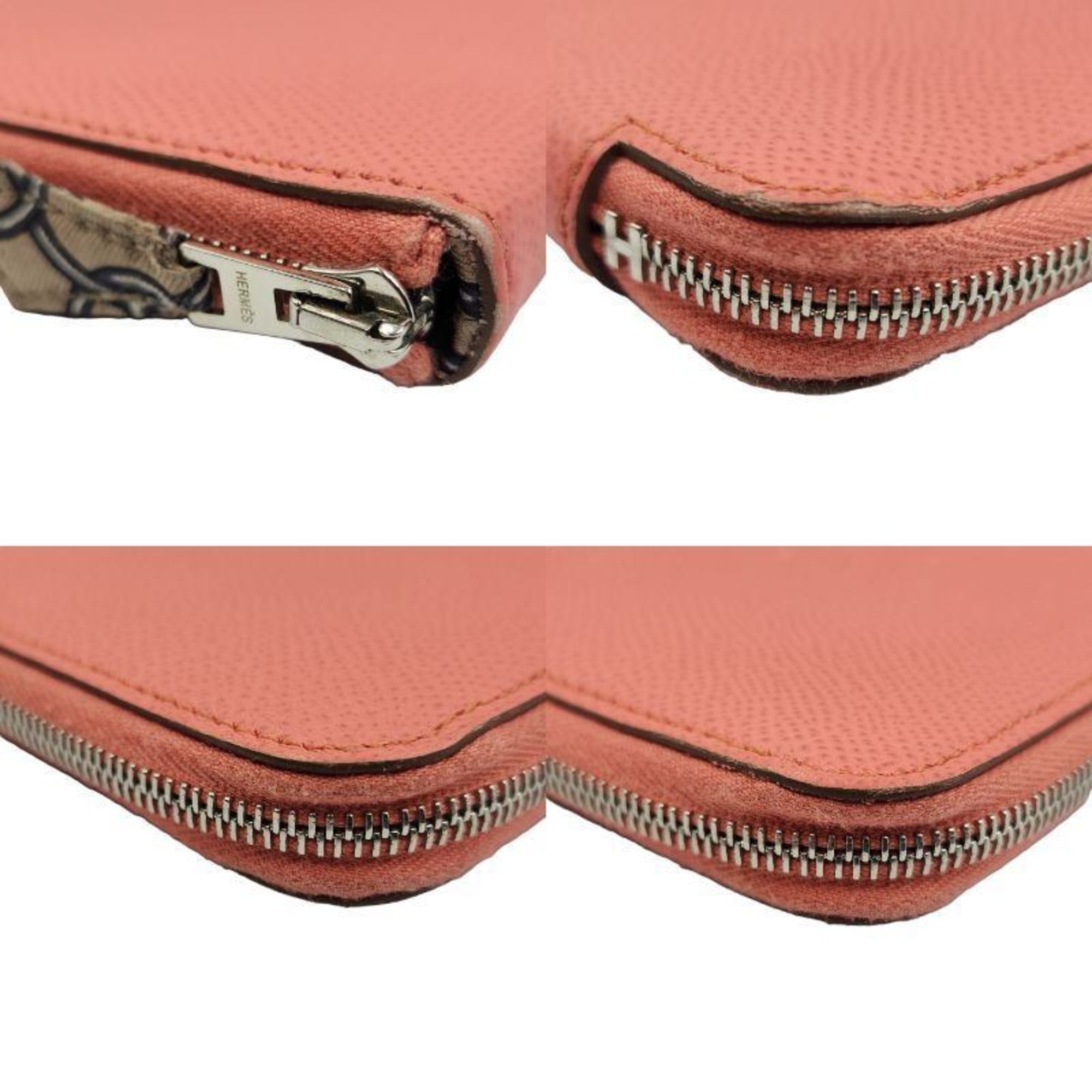 HERMES Azap Long Silk In Epson Wallet for Women Round Zip Flamingo