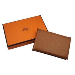HERMES Hermes Calvi Epson Business Card Holder/Card Case Men's Women's Leather Brown