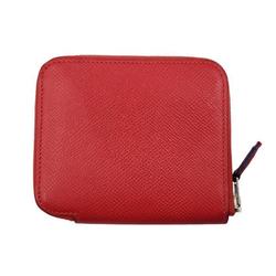 HERMES Azap Silk In Compact Epsom Wallet for Women Round Rouge Purple