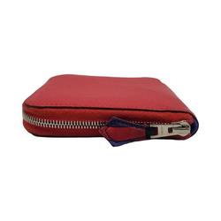 HERMES Azap Silk In Compact Epsom Wallet for Women Round Rouge Purple