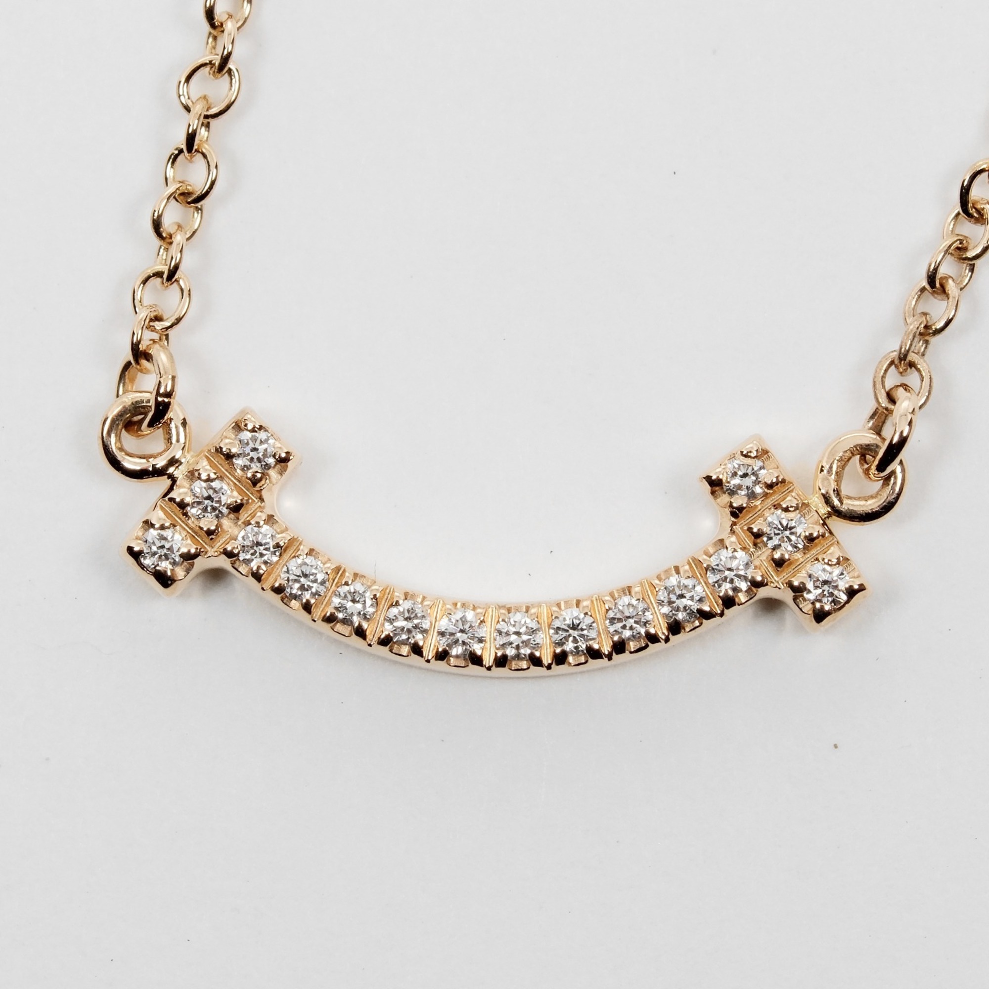 Tiffany & Co. T Smile Necklace, K18 PG Pink Gold, Diamond, Approx. 2.7g I132124038