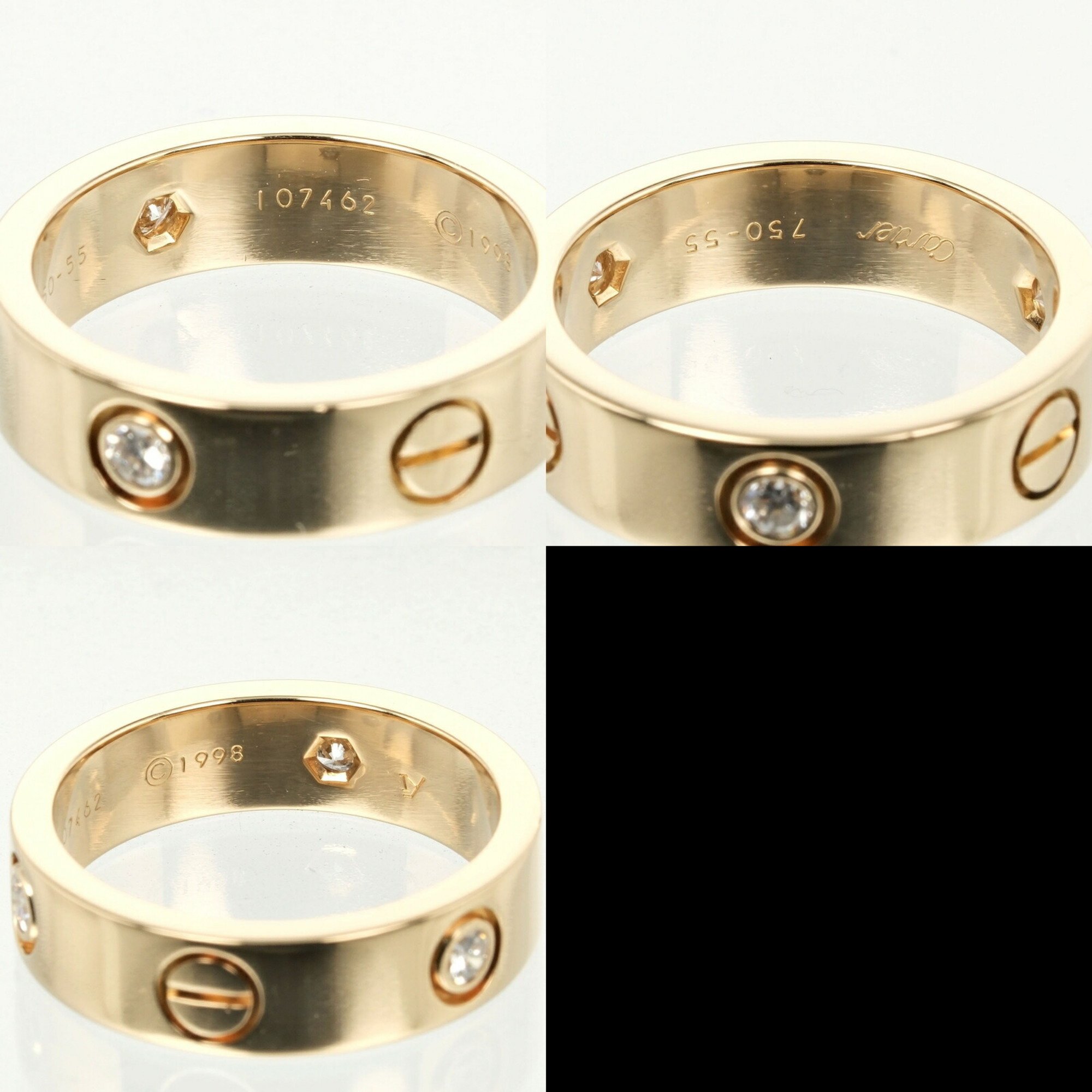 Cartier Love size 15 ring, K18 yellow gold, 3P, half diamond, approx. 8.67g, I132124019