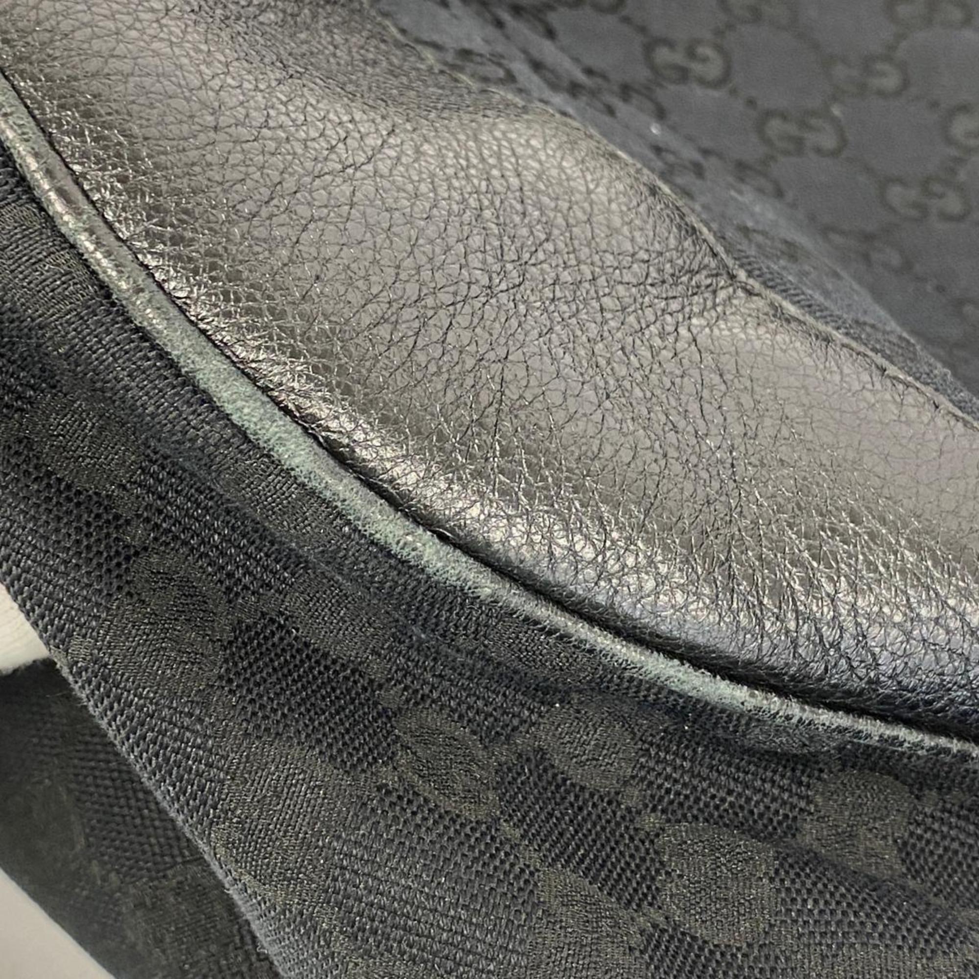 Gucci Shoulder Bag GG Canvas 203504 Black Champagne Women's