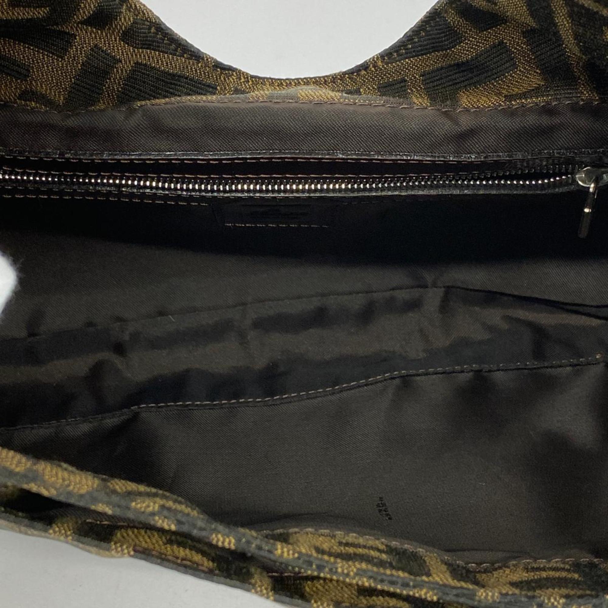 Fendi Shoulder Bag Zucca Nylon Canvas Brown Women's