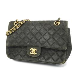 Chanel Shoulder Bag Matelasse W Chain Suede Black Women's