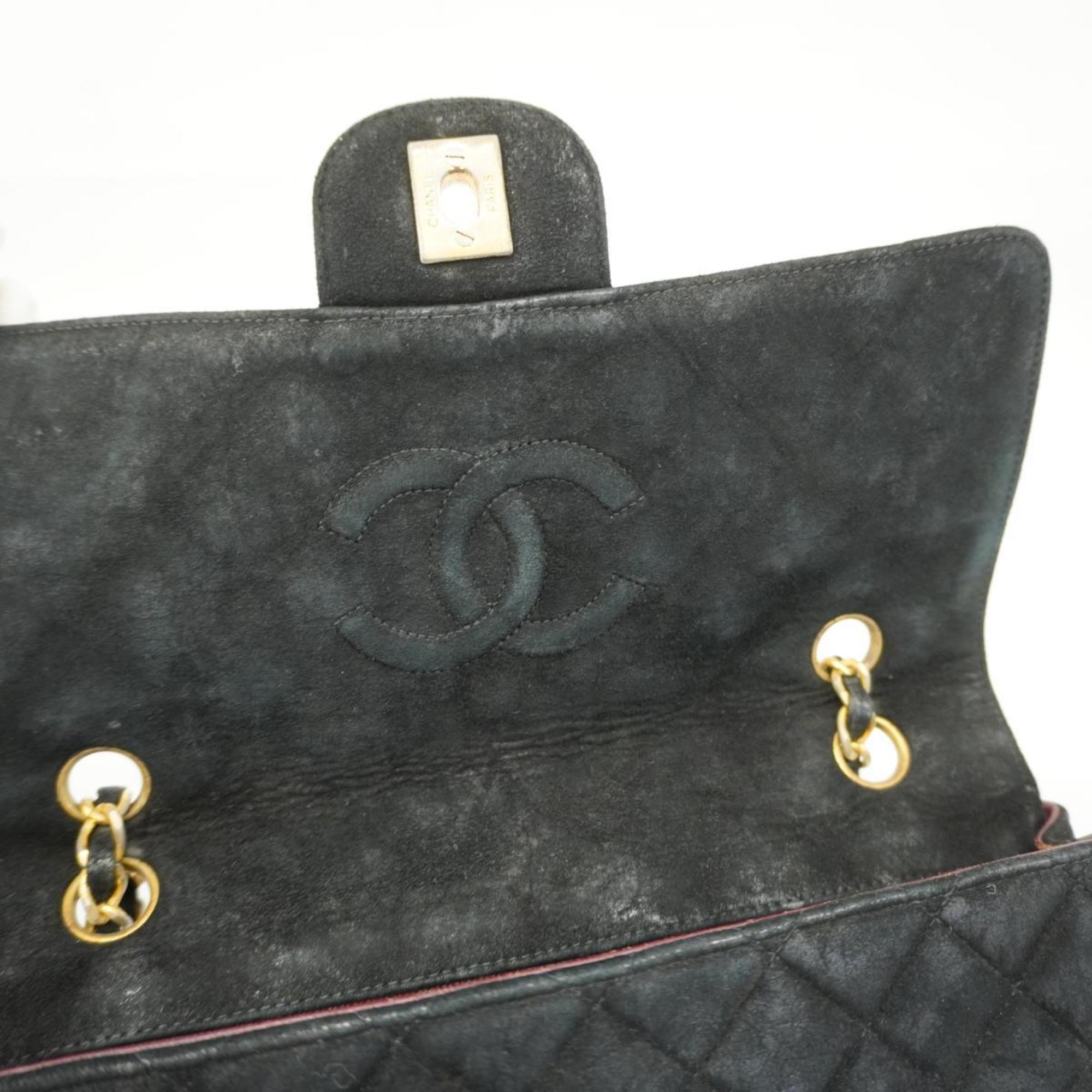 Chanel Shoulder Bag Matelasse W Chain Suede Black Women's