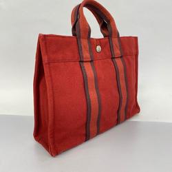 Hermes Tote Bag Foult PM Canvas Red Women's