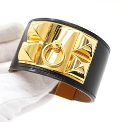 Hermes Collier de Chien Bracelet Bangle Black S Size X Engraved Calf Leather Men Women HERMES Fashion KM2662
