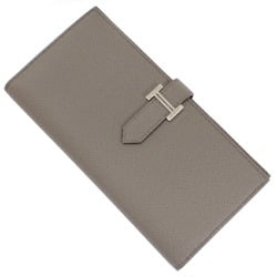 Hermes Long Wallet Bearn Soufflet Bi-fold Etain Grey Epsom Leather D Stamp Men's Women's HERMES KM2652