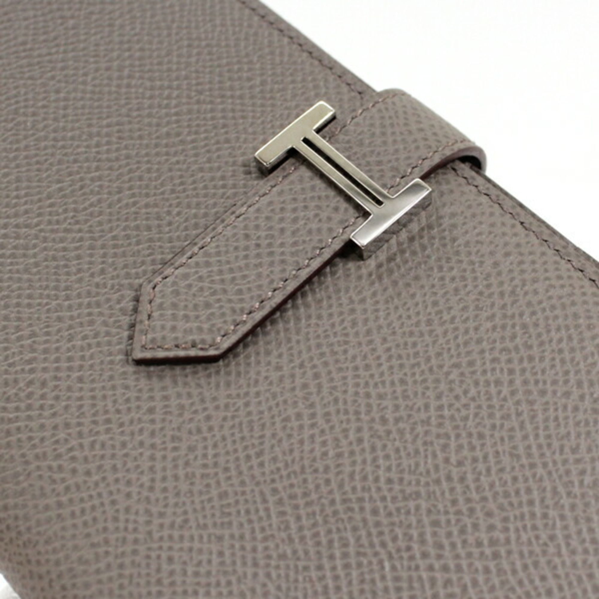 Hermes Long Wallet Bearn Soufflet Bi-fold Etain Grey Epsom Leather D Stamp Men's Women's HERMES KM2652