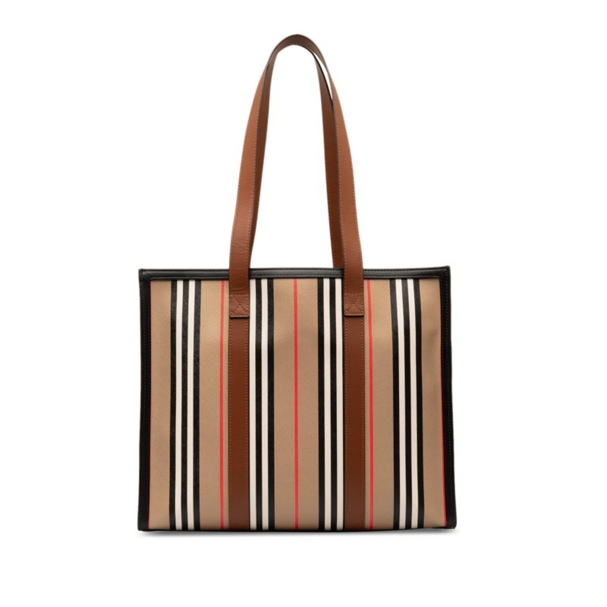 Burberry Striped Tote Bag Shoulder 80730571 Brown Black PVC Leather Women's BURBERRY