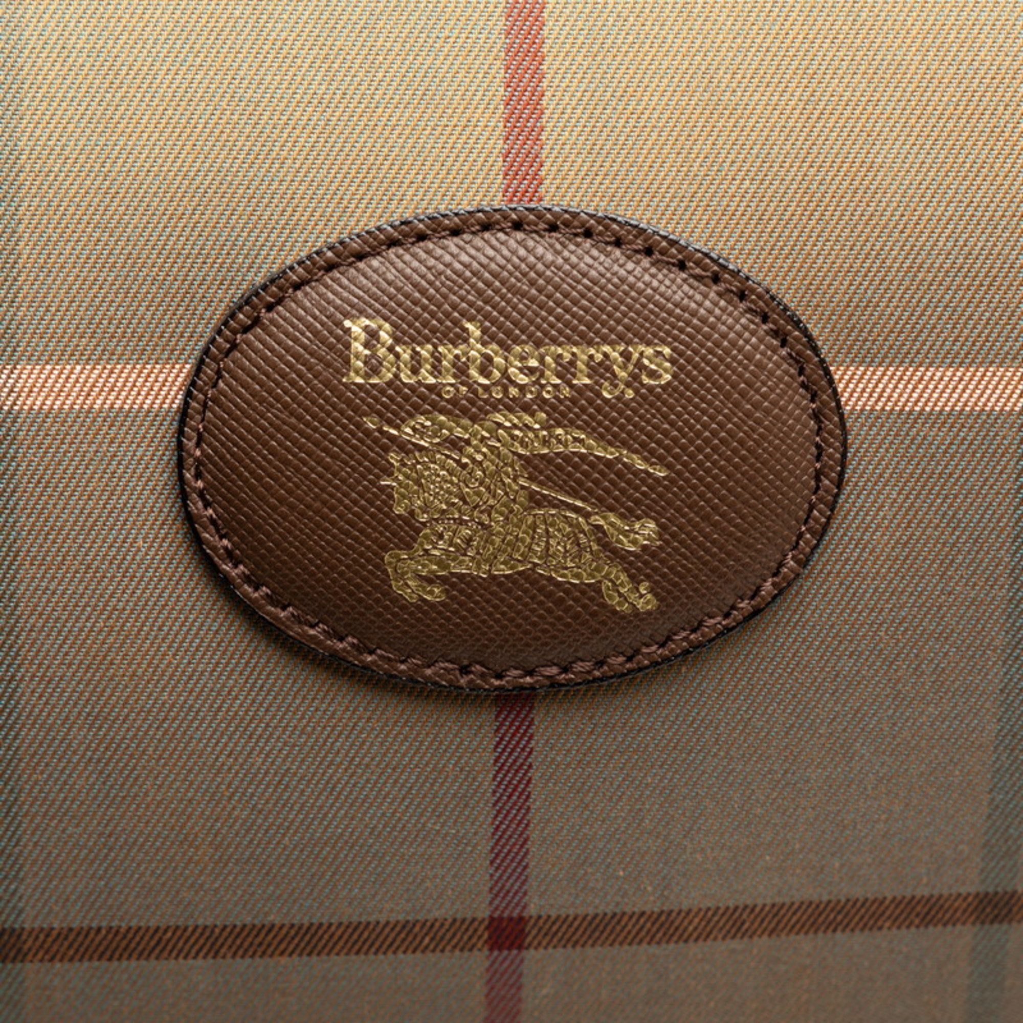 Burberry Check Shadow Horse Boston Bag Khaki Brown Canvas Leather Women's BURBERRY