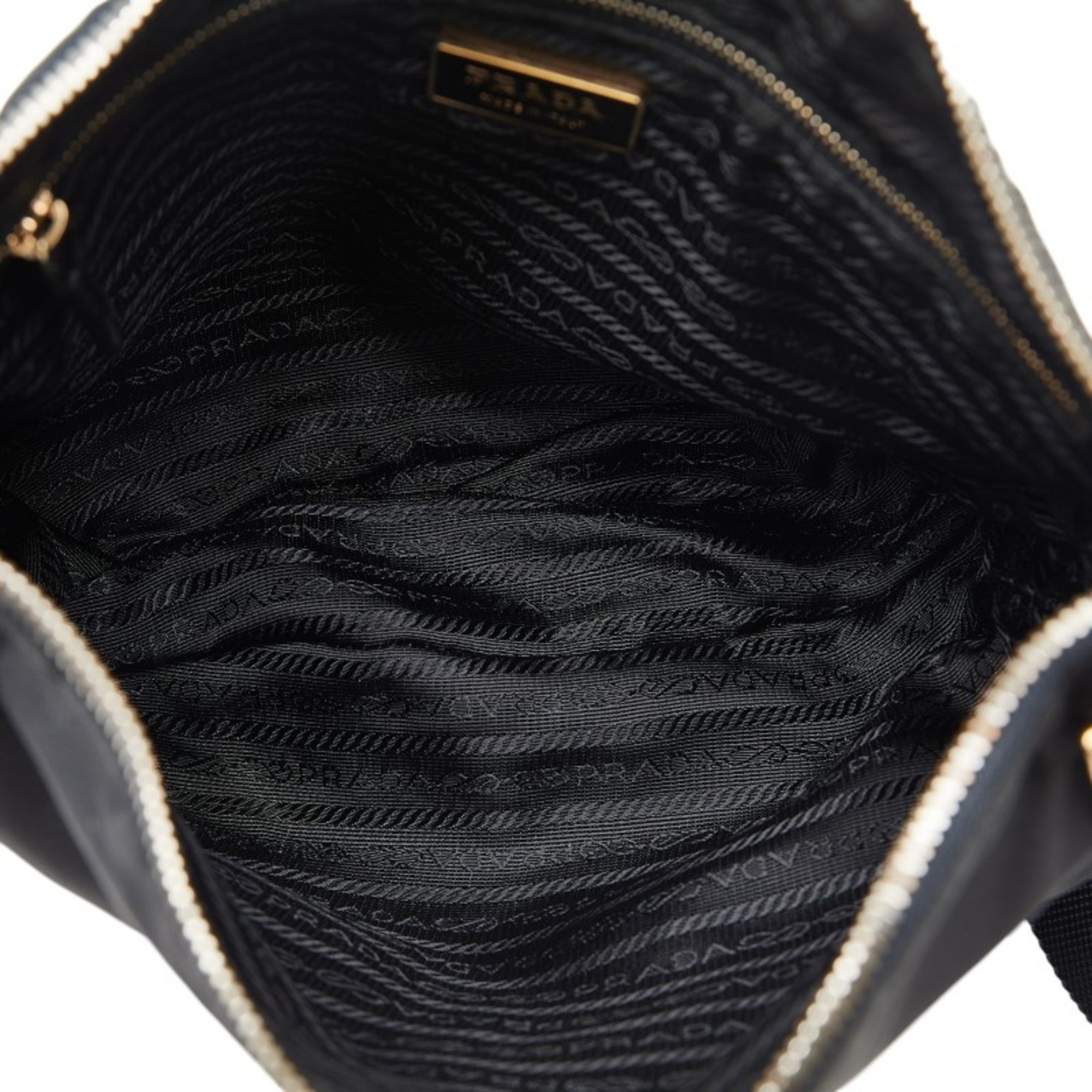 Prada Triangle Plate Tessuto Shoulder Bag BT0220 Black Nylon Women's PRADA