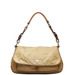 Prada Triangle Plate Bag Handbag Beige Brown Nylon Leather Women's PRADA