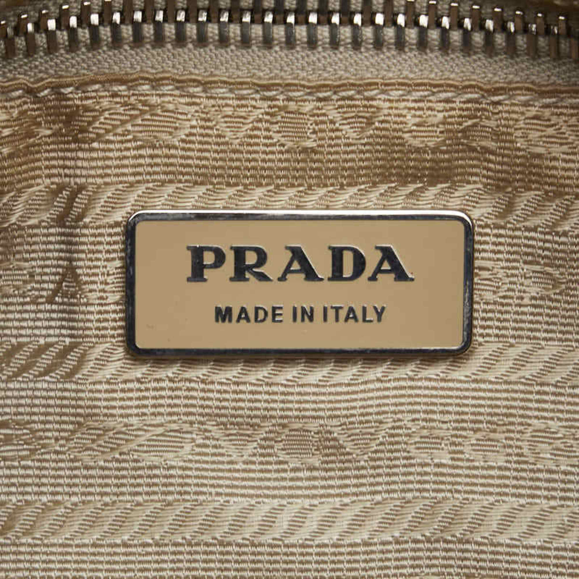 Prada Triangle Plate Bag Handbag Beige Brown Nylon Leather Women's PRADA