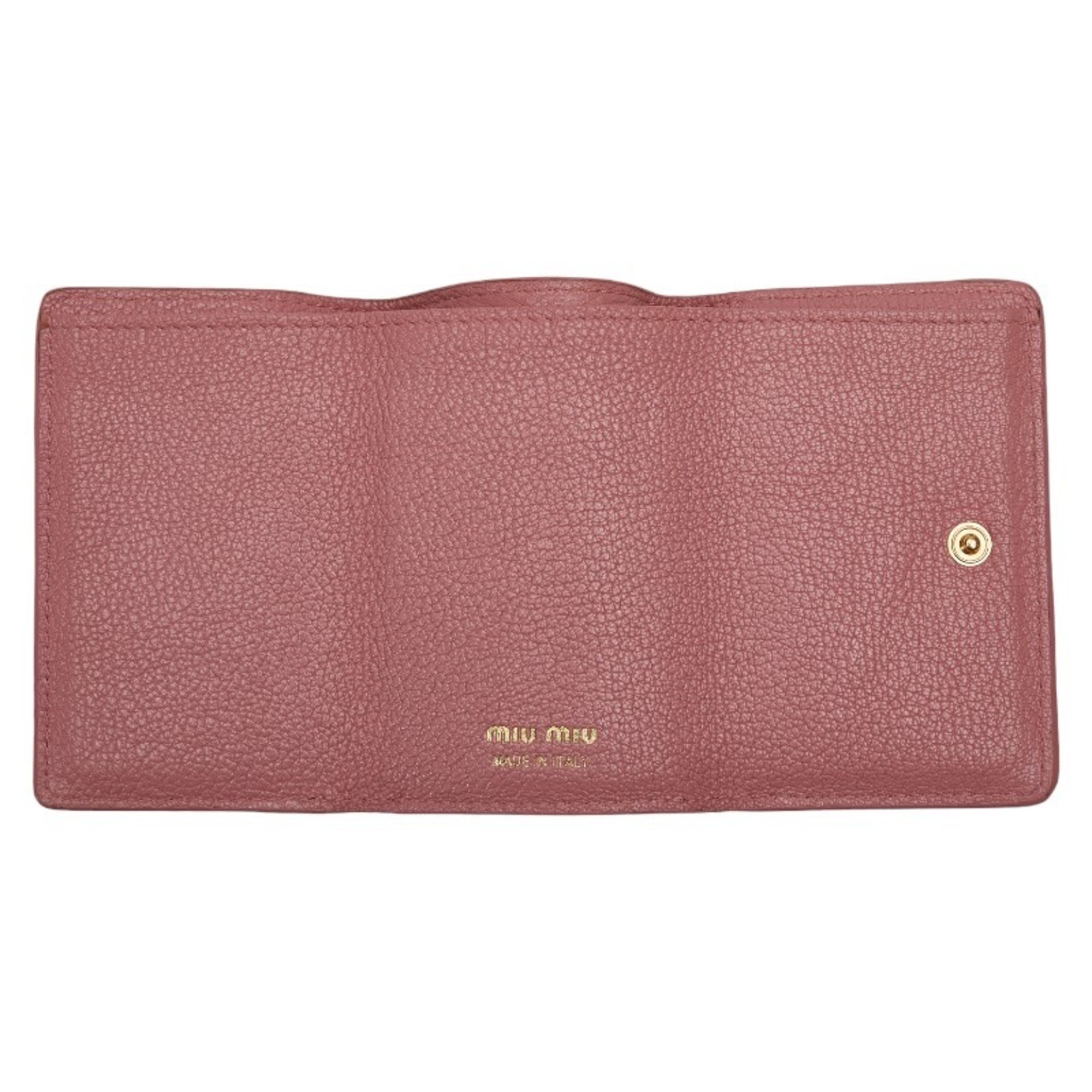 Miu Miu Miu Ribbon Motif Tri-Fold Wallet Compact Pink Leather Women's MIUMIU