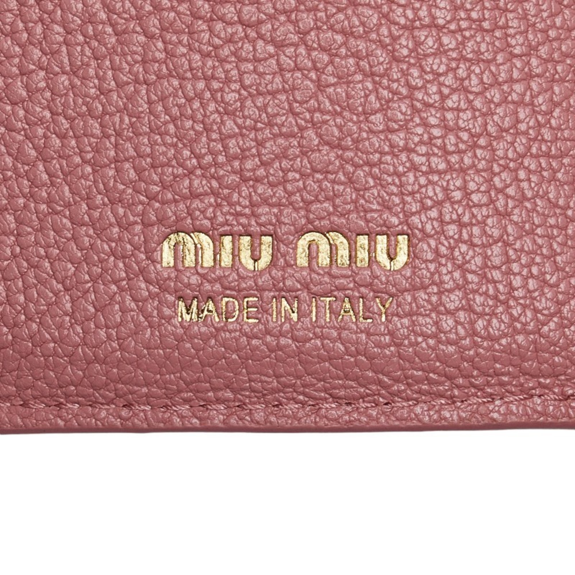 Miu Miu Miu Ribbon Motif Tri-Fold Wallet Compact Pink Leather Women's MIUMIU