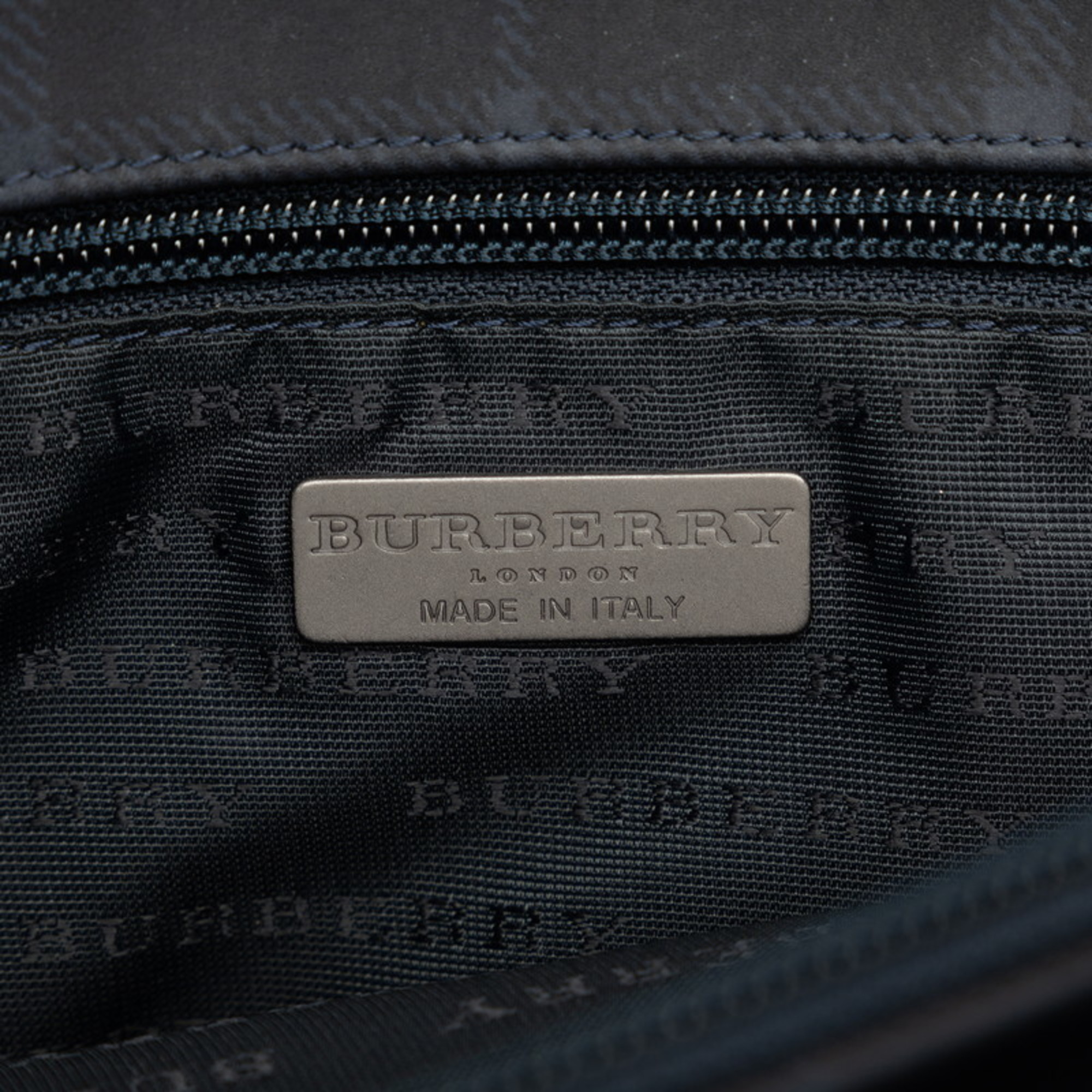 Burberry Check Handbag Tote Bag Navy Black Canvas Leather Women's BURBERRY