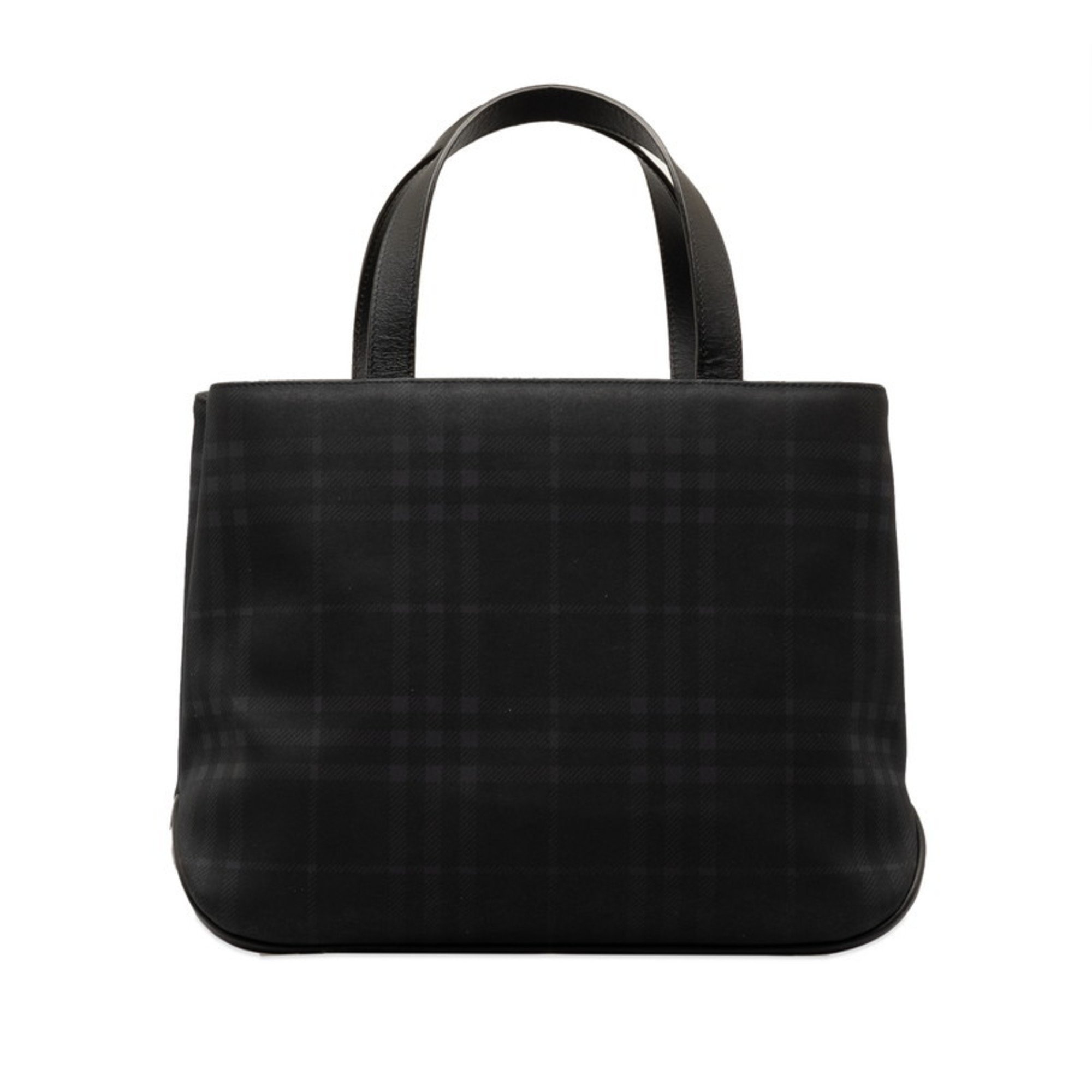 Burberry Check Handbag Tote Bag Navy Black Canvas Leather Women's BURBERRY