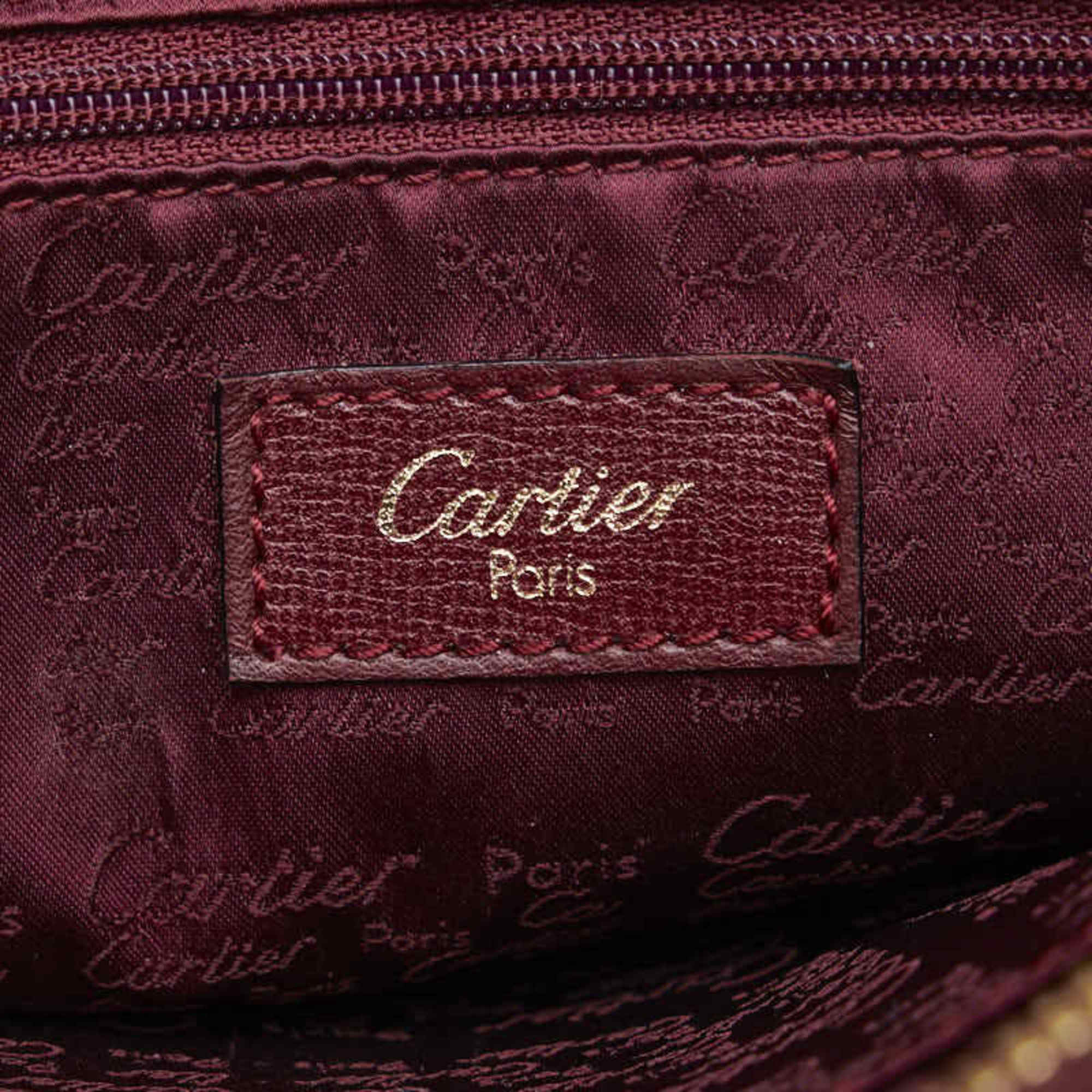 Cartier Must Line Handbag Tote Bag Wine Red Leather Women's CARTIER
