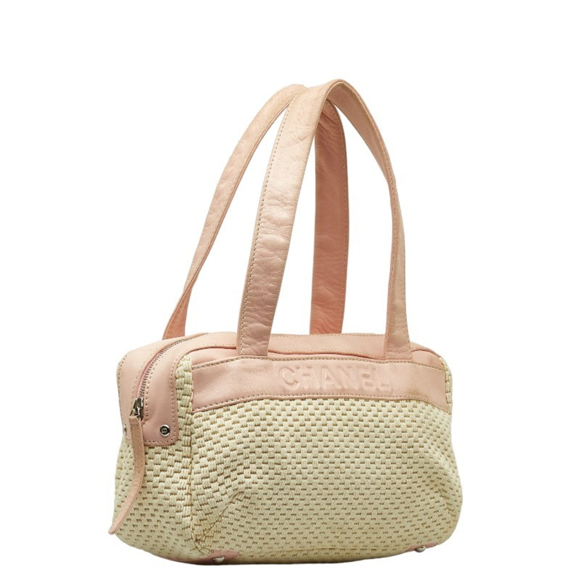 Chanel Bag Handbag Pink Natural Leather Cotton Women's CHANEL
