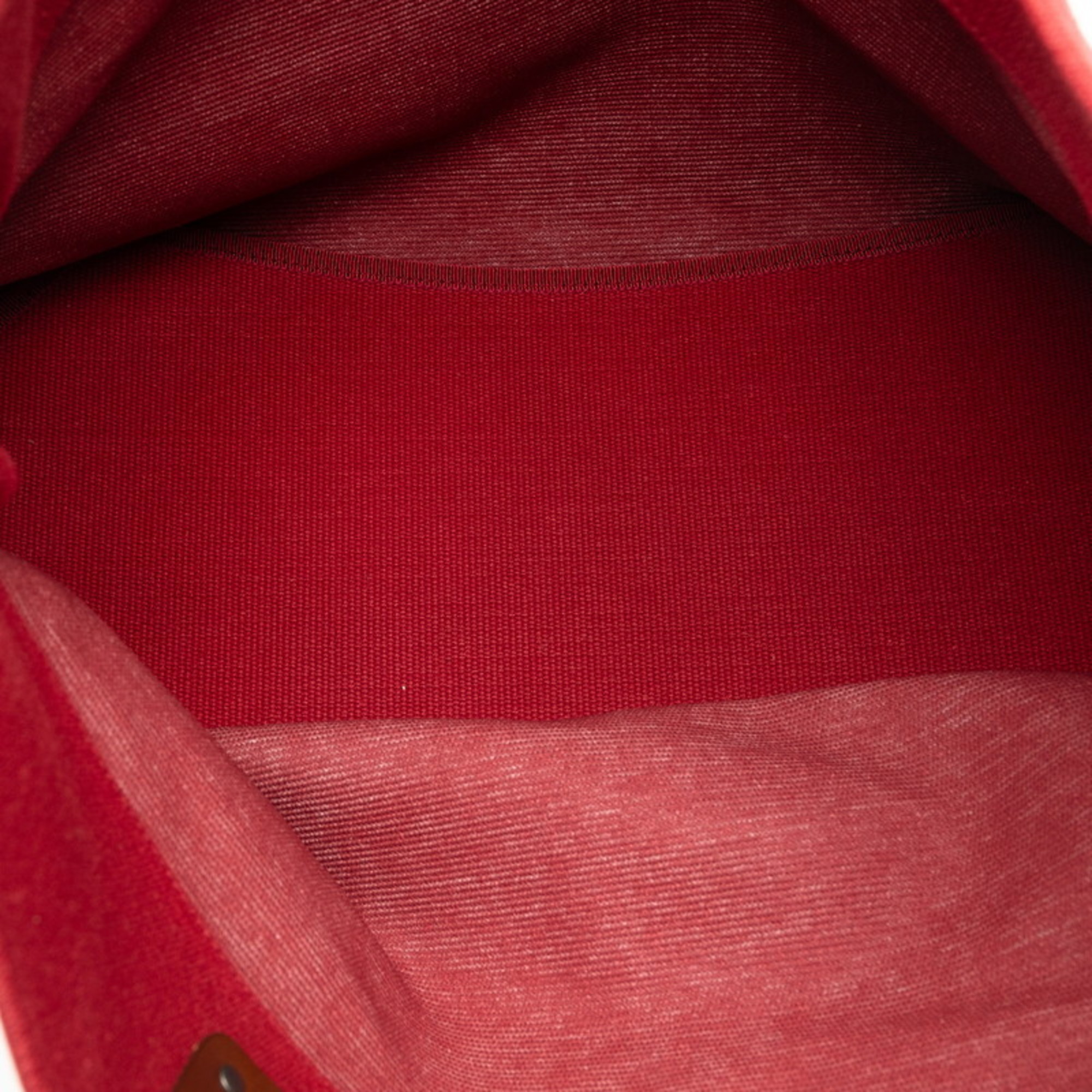 Bottega Veneta Chain Tote Bag Handbag Red Brown Canvas Leather Women's BOTTEGAVENETA