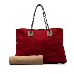 Bottega Veneta Chain Tote Bag Handbag Red Brown Canvas Leather Women's BOTTEGAVENETA