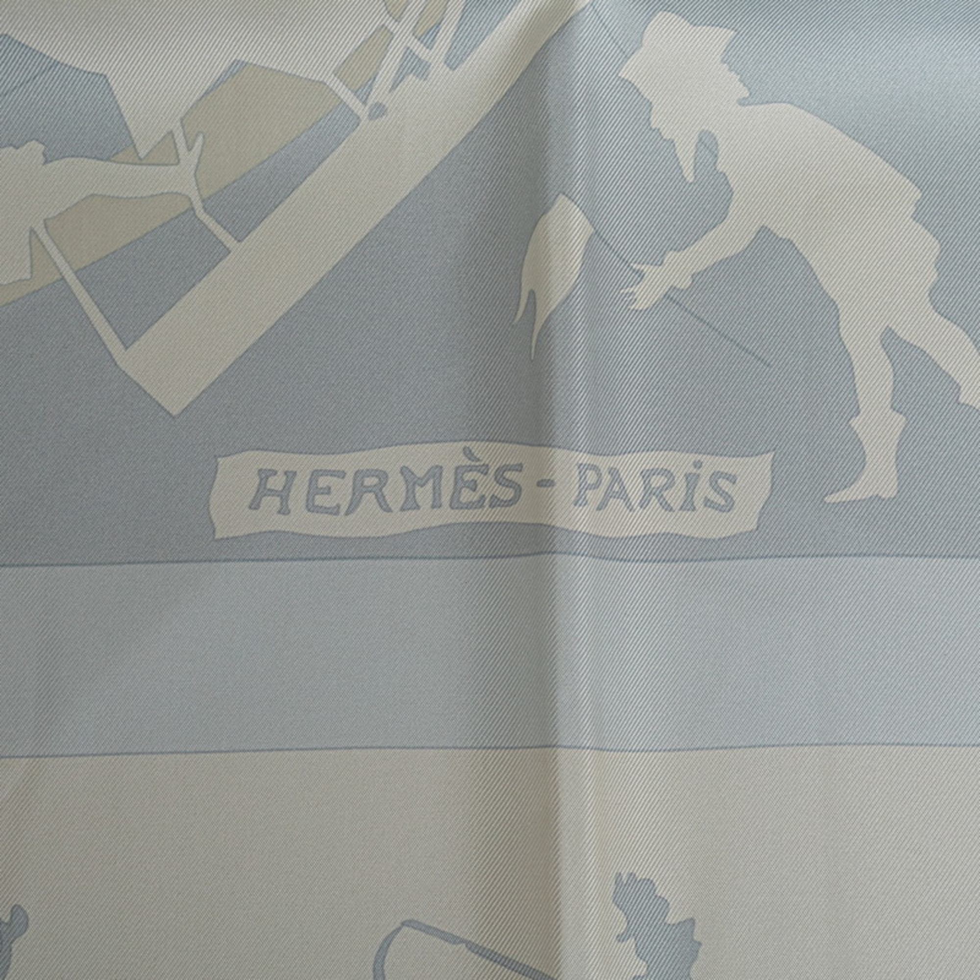 Hermes Carré 90 JEUX DOMBRES Shadow Play Scarf Muffler White Light Blue Silk Women's HERMES