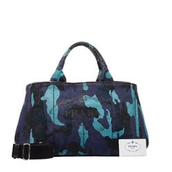 Prada Canapa Camouflage Triangle Plate Handbag Shoulder Bag B2642B Blue Multicolor Canvas Women's PRADA