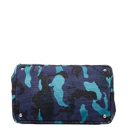 Prada Canapa Camouflage Triangle Plate Handbag Shoulder Bag B2642B Blue Multicolor Canvas Women's PRADA