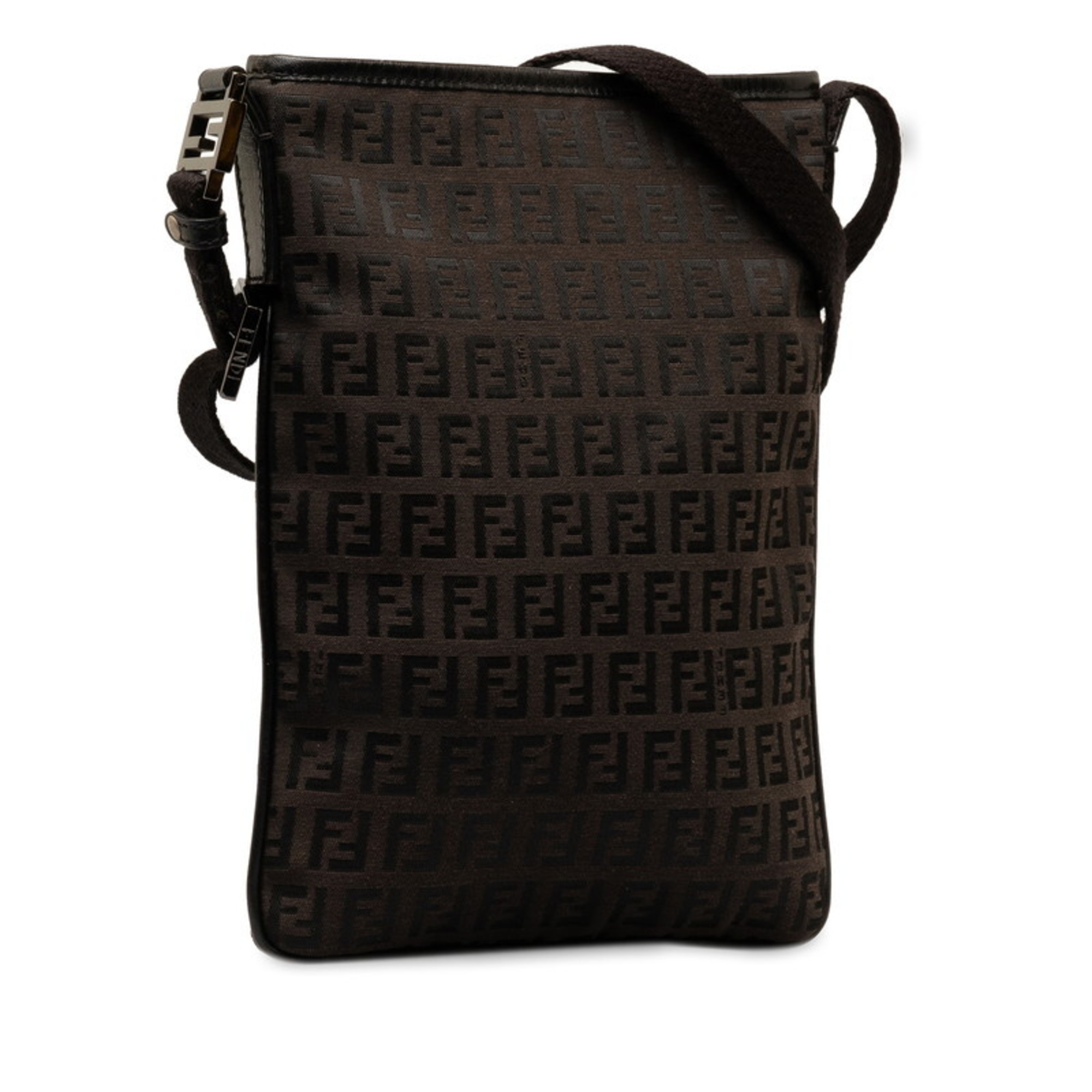 FENDI Zucchino Shoulder Bag 8BT079 Brown Canvas Leather Women's