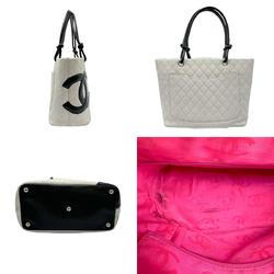 CHANEL Handbag Tote Bag Cambon Line Leather White x Black z0559