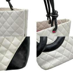CHANEL Handbag Tote Bag Cambon Line Leather White x Black z0559