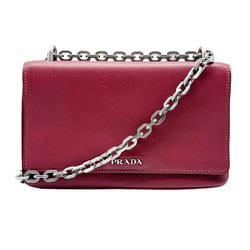 PRADA Shoulder Bag Leather/Metal Dark Red/Silver Women's z0473
