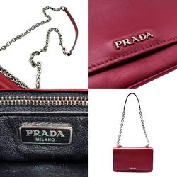 PRADA Shoulder Bag Leather/Metal Dark Red/Silver Women's z0473
