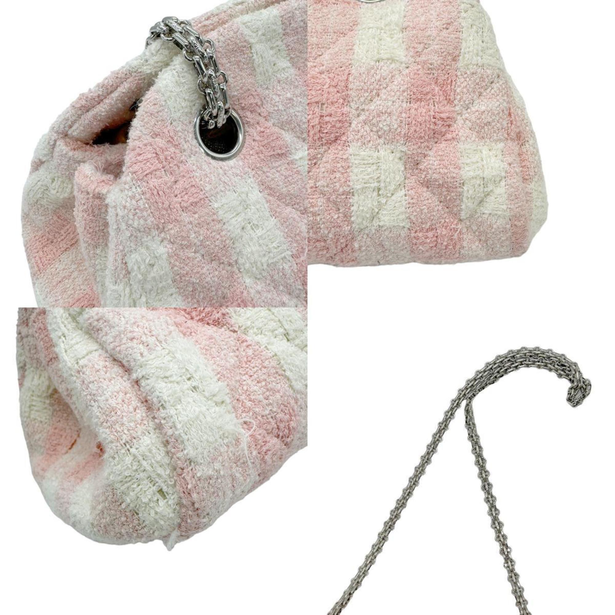 CHANEL Shoulder Bag Handbag Pile Pink x White Women's z0569