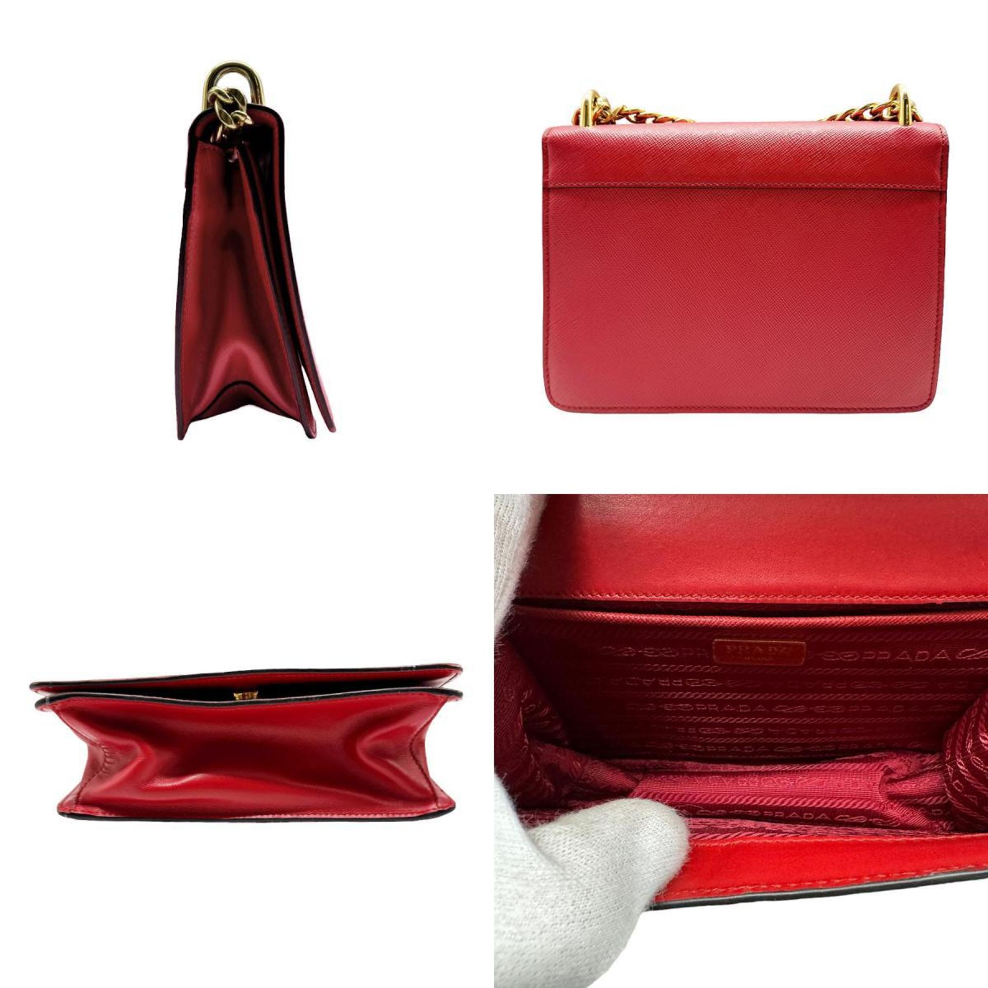 PRADA Shoulder Bag Leather Red Women's z0469