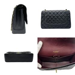 CHANEL Shoulder Bag Chain Matelasse Double Flap Caviar Leather/Metal Black/Gold Women's z0539