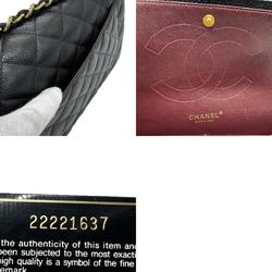 CHANEL Shoulder Bag Chain Matelasse Double Flap Caviar Leather/Metal Black/Gold Women's z0539