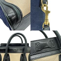 CELINE Handbag Shoulder Bag Luggage Nano Shopper Leather/Suede Beige/Black/Navy Gold Women's z0530